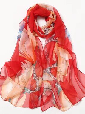 Red Dream Fashion Scarf Women's Chiffon Printed Soft Fashion Wrap 63 x 19 in